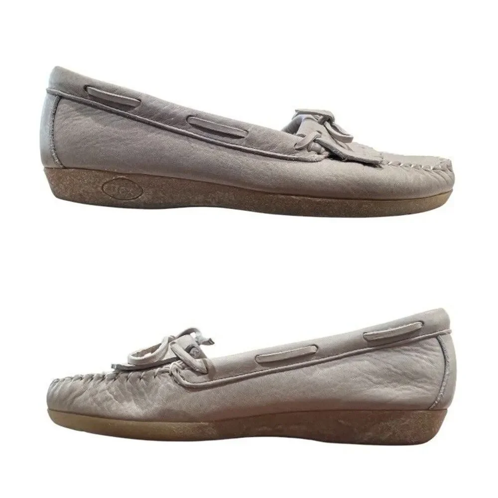 Dexter Women's Vintage USA Made Beige Leather Kiltie Moccasin Loafers  US 9.5